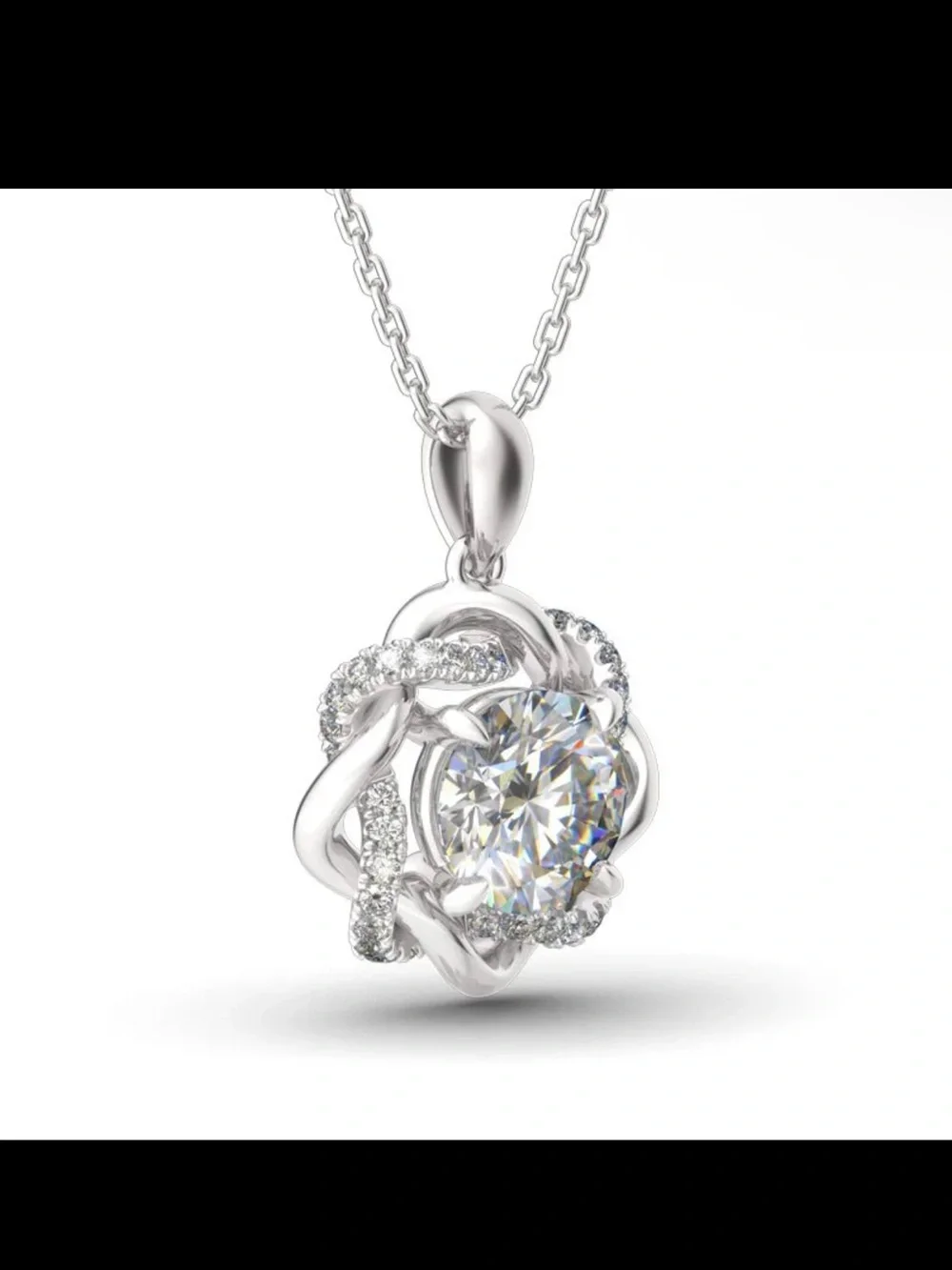 2kt Moissanite & Sterling Sterling Silver Floral Pendant Necklace - Love Knot